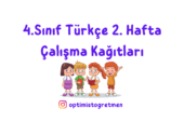 4. Sınıf Türkçe 2. Hafta Çalışma Kağıdı