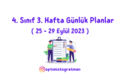 4. Sınıf 3. Hafta Günlük Planları Ve Sınıf Defteri Ders İşleniş Planı