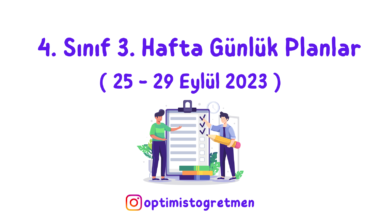 4. Sınıf 3. Hafta Günlük Planları Ve Sınıf Defteri Ders İşleniş Planı