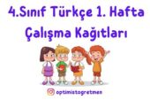 4. Sınıf 1. Hafta Türkçe Çalışma Kağıtları