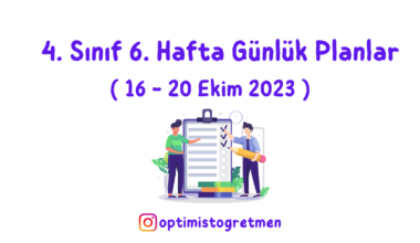 4. Sınıf 6. Hafta Günlük Planları Ve Sınıf Defteri Ders İşleniş Planı