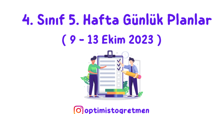 4. Sınıf 5. Hafta Günlük Planları Ve Sınıf Defteri Ders İşleniş Planı